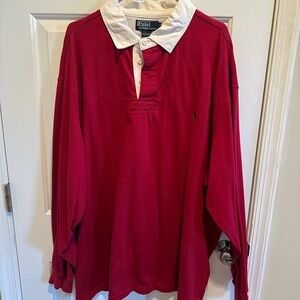 Polo Ralph Lauren Big & Tall 4XLT Solid Red Long Sleeve Rugby Rugger Shirt Pony